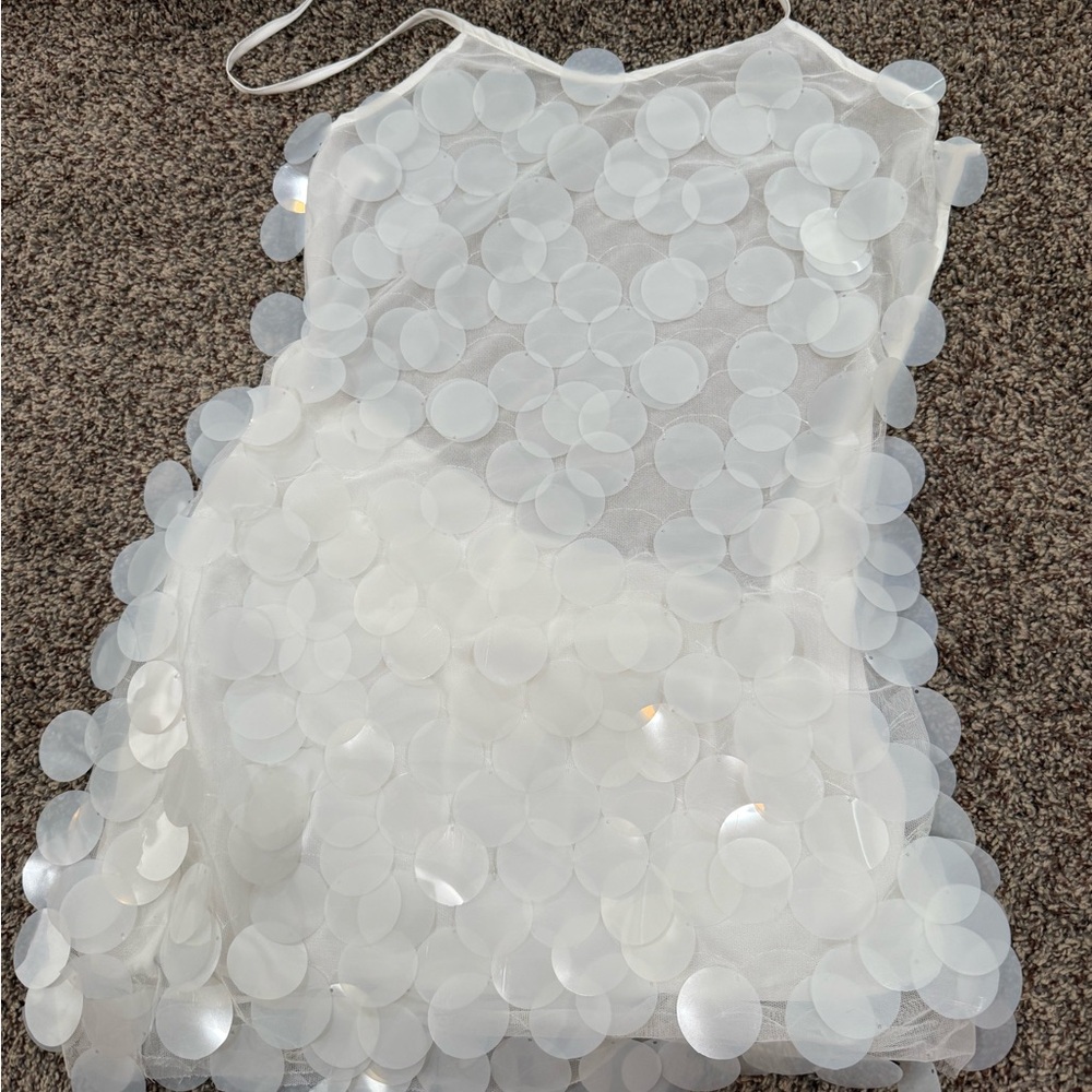 Chic White Dress with Circular Details